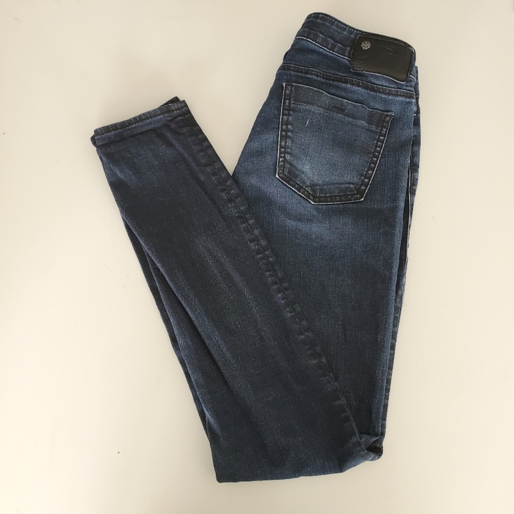 Silver Stevie 26 Denim Dark Wash Skinny Jeans Stretch Low Rise Pants Distressed